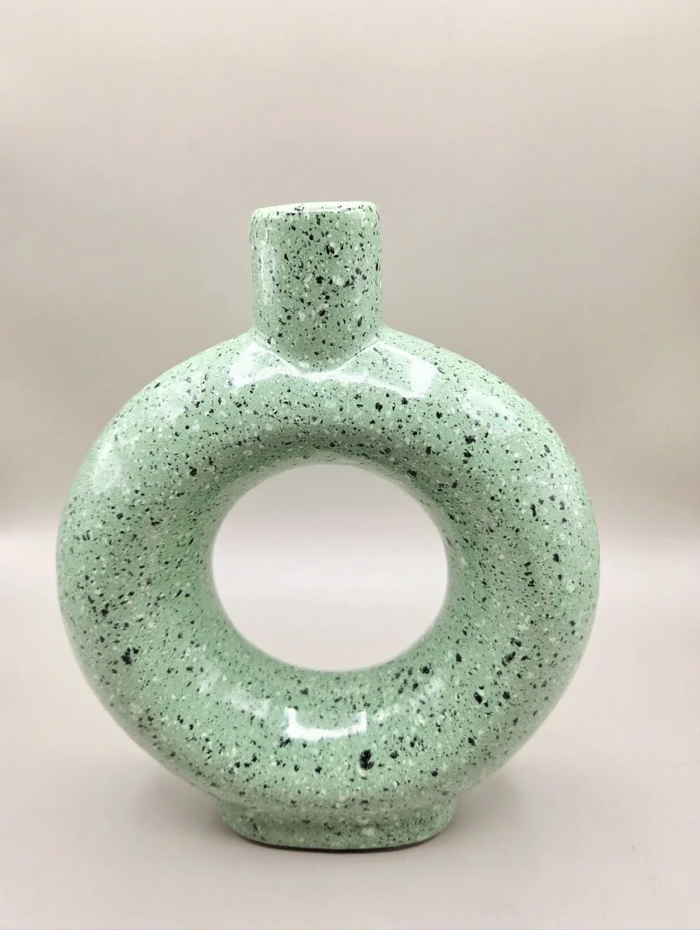 Modern Green Speckled Ceramic Donut Vase